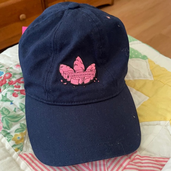 Navy Blue Adidas Hat With Pink Symbol 